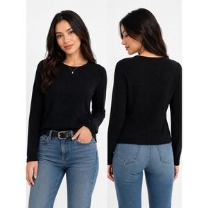 INC Sweater Womens Large Black Metallic Shimmer Raglan Pointelle Knit Pullover